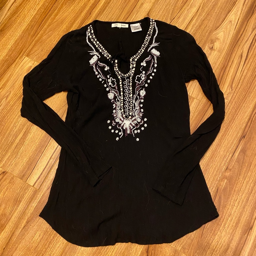 Black Embellished Blouse with Silver Details